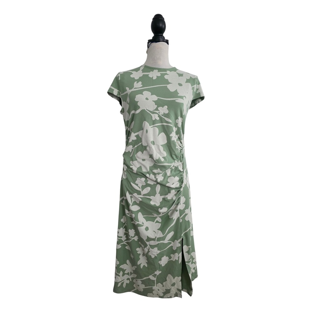 The Drop itsmekellieb Sage Green Floral Ruched Midi Dress Large Side Slit Slit